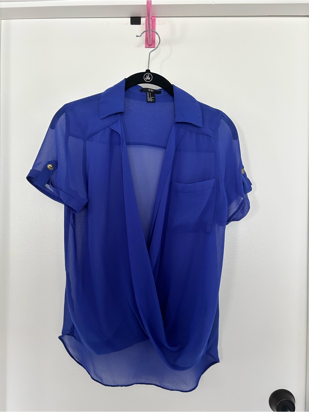 Forever 21 Cobalt Blue Sheer Drape Front Blouse